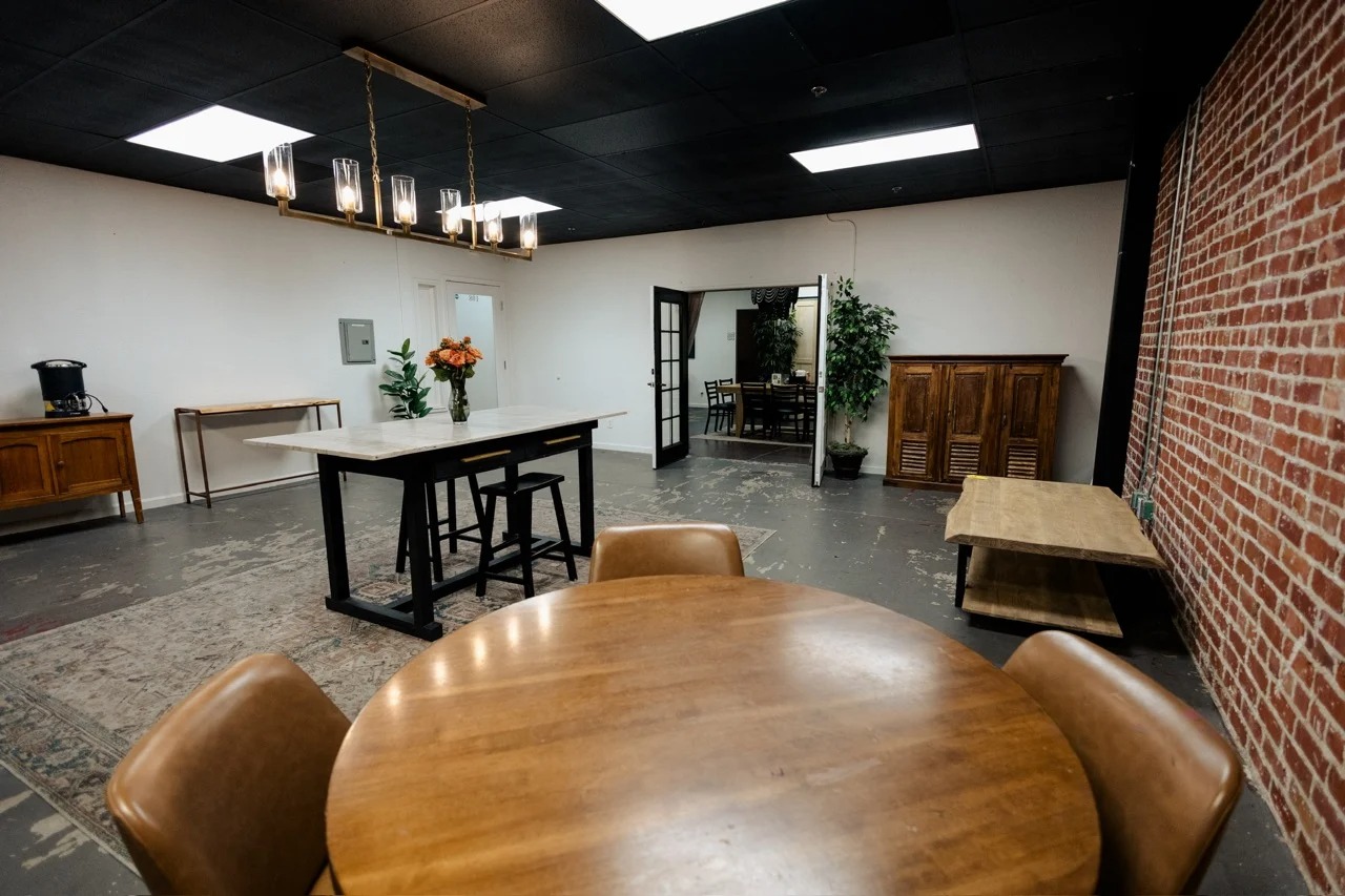 The studio set up for a private event
